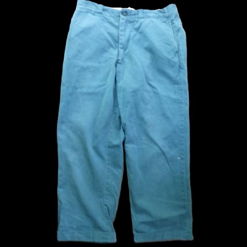 Genuine Sanforized Boat Sail Drill Vintage Green Cuffed Cotton Pants 1950s